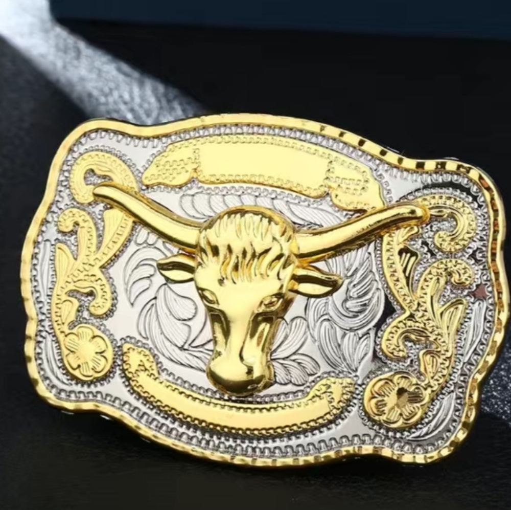 New gold western long horn longhorn belt buckle.  Many others listed